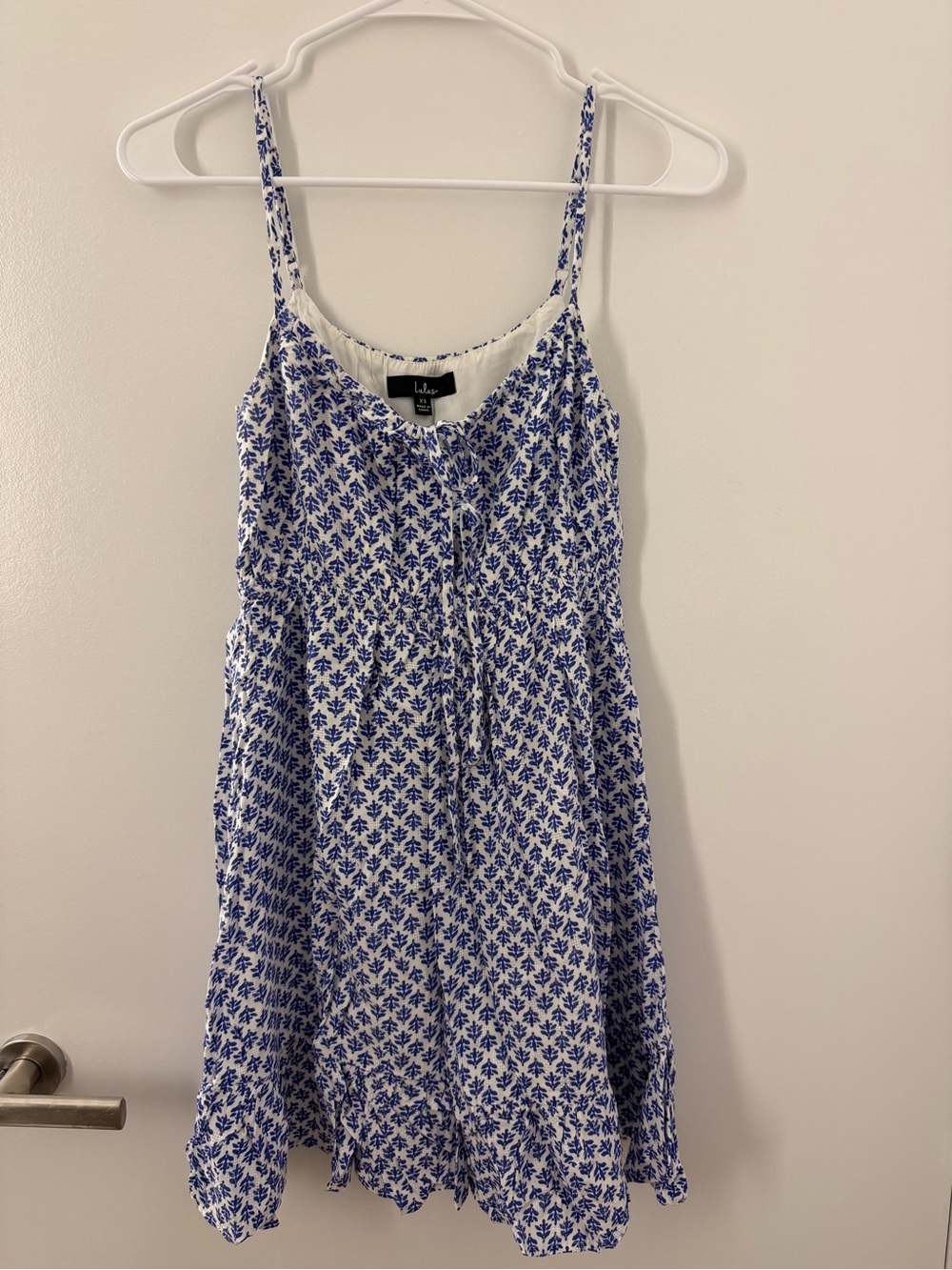 Lulu's White & Blue Printed Spaghetti Strap Mini Dress